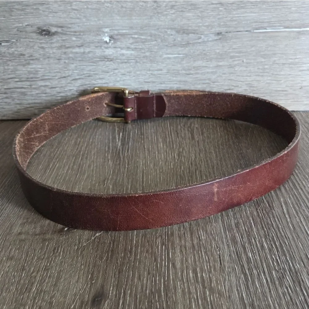 Eddie Bauer Brown Leather Men's Belt Solid Brass Buckle 40